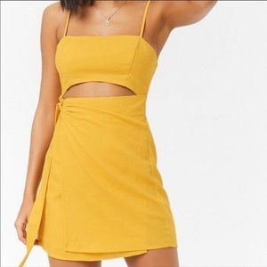 NWT yellow cutout wrap bow tie mini dress